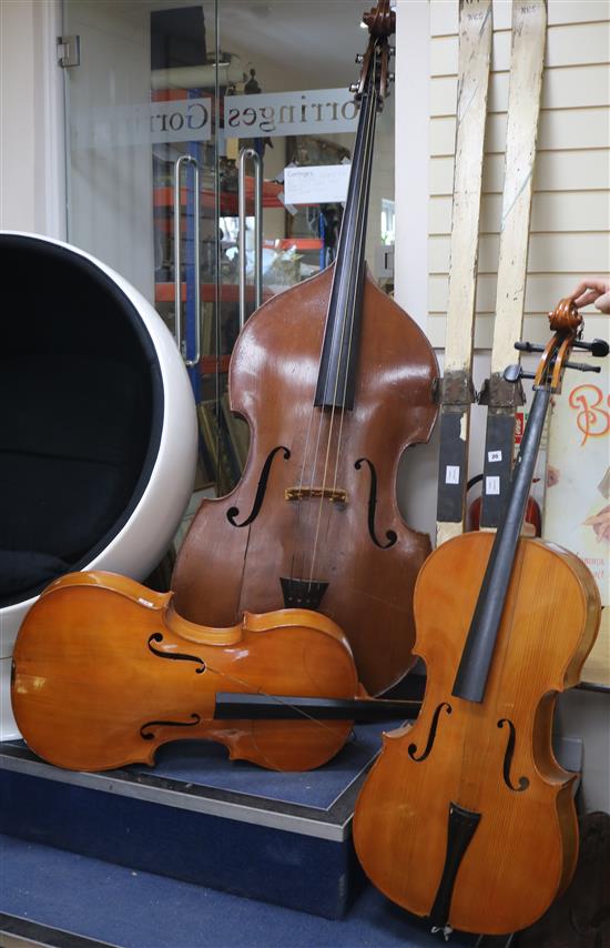 Two modern cellos and a bass